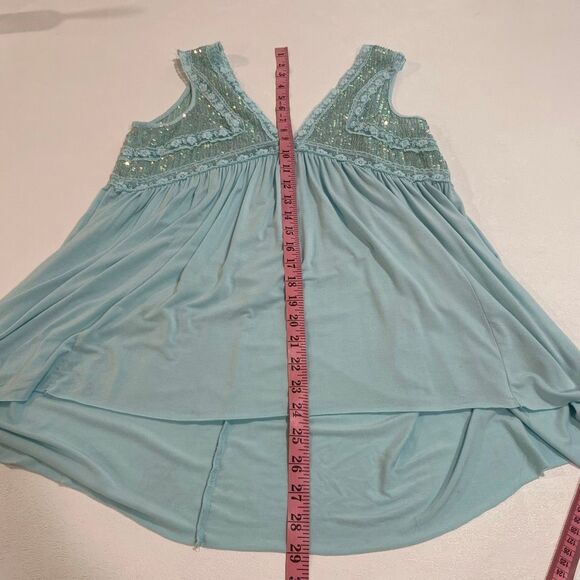 POL Blue Sequin Lace Boho Tank Top Size Small Flowy Embroidered Festival Style - Picture 8 of 9